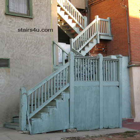 unsafe green old wood stairway